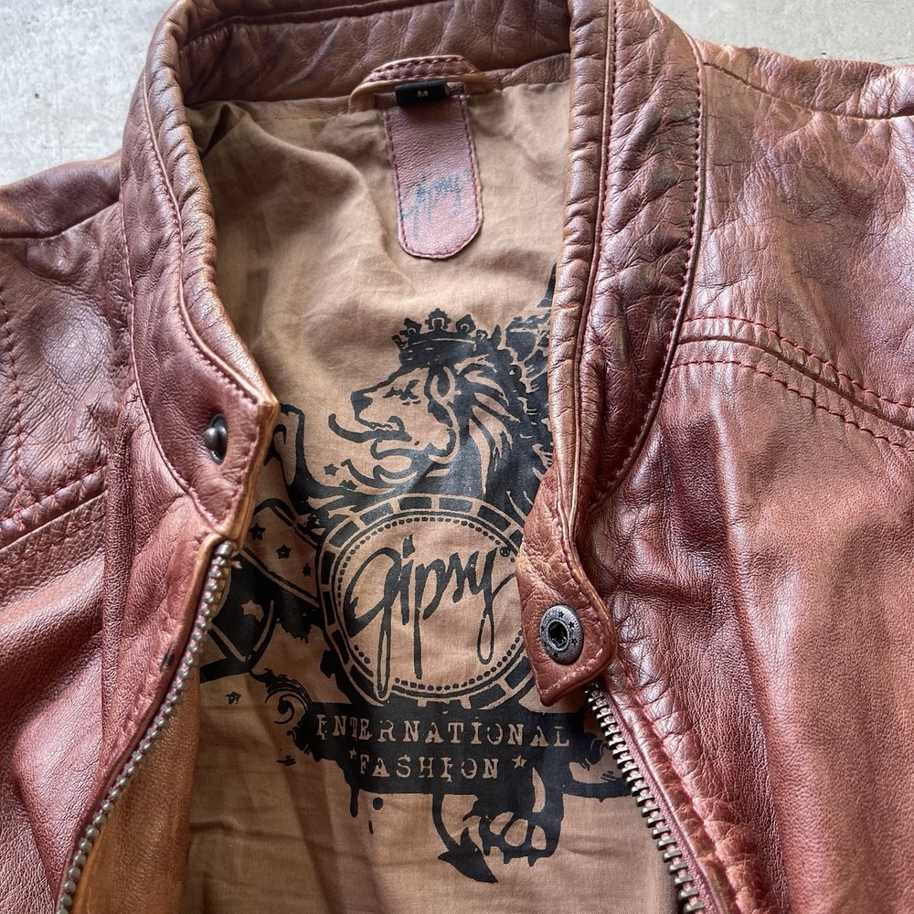Vintage Distressed Brown Genuine Leather Biker Jacket Gipsy Shoulder Moto Y2K - Picture 4 of 7